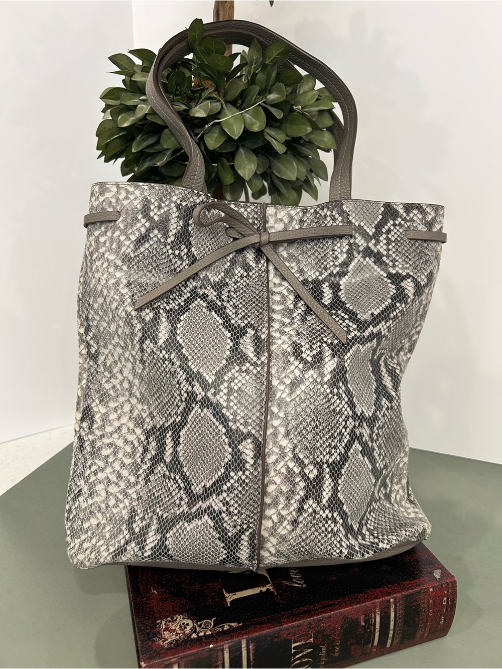 Banana Republic Gray Snake-Print Shoulder Tote
